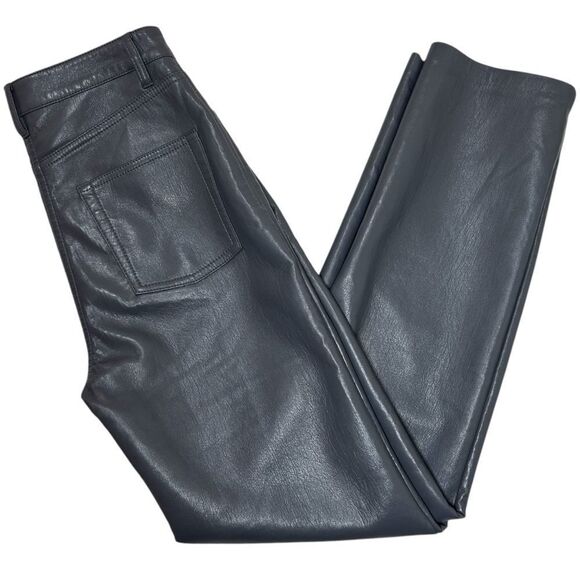 Aritzia Wilfred Melinda Grey Vegan Leather High Rise Straight Leg Pants Size 2 - Picture 1 of 7